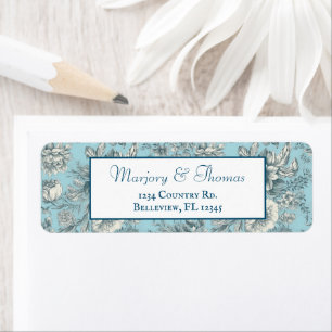 Vintage Floral Dusty Blue Flower Botanical Return Address Label