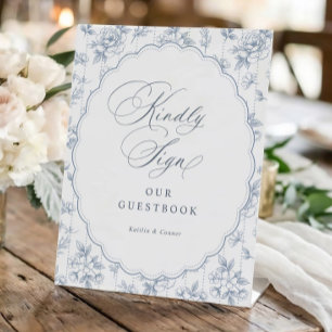 Vintage Floral Dusty Blue Guestbook Wedding Pedestal Sign