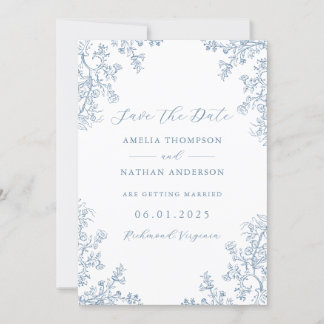 Vintage Floral Dusty Blue Wedding Save The Date