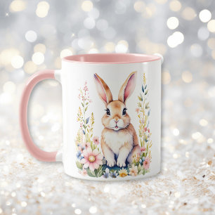Vintage Floral Easter Bunny Personalised Mug