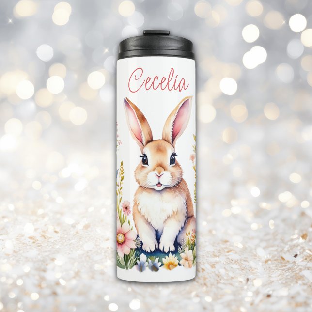 Vintage Floral Easter Bunny Personalised Thermal Tumbler (Creator Uploaded)