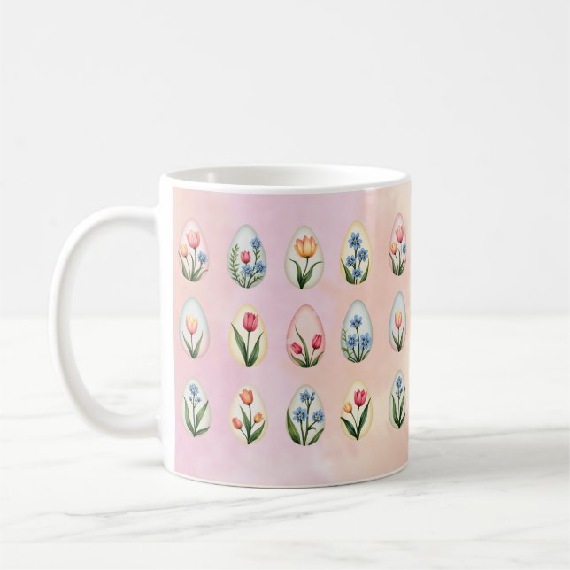 Vintage Floral Easter Egg Pattern Coffee Mug (Left)