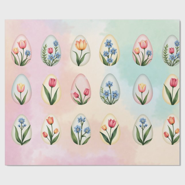 Vintage Floral Easter Egg Pattern Wrapping Paper (Flat)