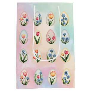 Vintage Floral Easter Egg Pattern Wrapping Paper Medium Gift Bag