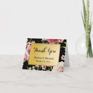 Vintage Floral Elegant Black Gold Thank You