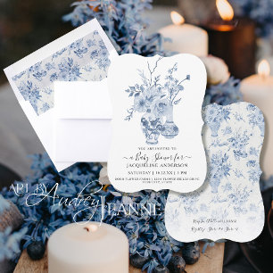 Vintage Floral Elegant Blue White Baby Girl Shower Invitation