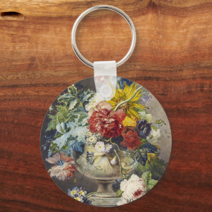 Vintage Floral Elegant Botanical Garden Painting Key Ring
