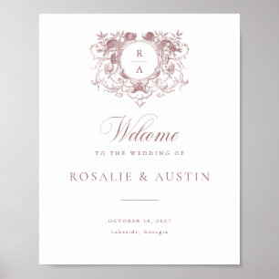Vintage Floral Elegant Crest Wedding Welcome Sign