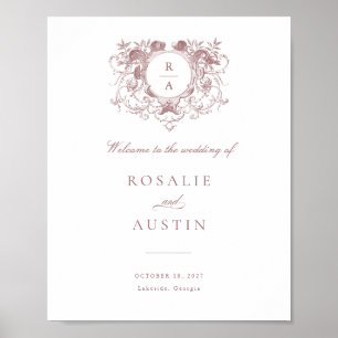 Vintage Floral Elegant Crest Wedding Welcome Sign