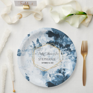 Vintage Floral Elegant Gold Botanical Baby Shower Paper Plate