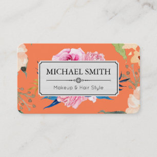 Vintage Floral Elegant Modern Coral Colour Business Card