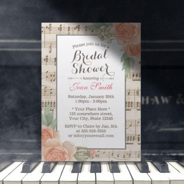 Vintage Floral Elegant Musical Bridal Shower Invitation (Creator Uploaded)