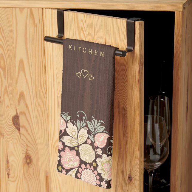 Vintage floral elegant rustic country tea towel (Thirds Fold)