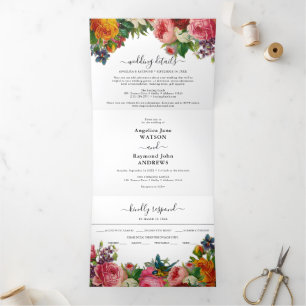Vintage Floral Elegant Wedding Tri-Fold Invitation