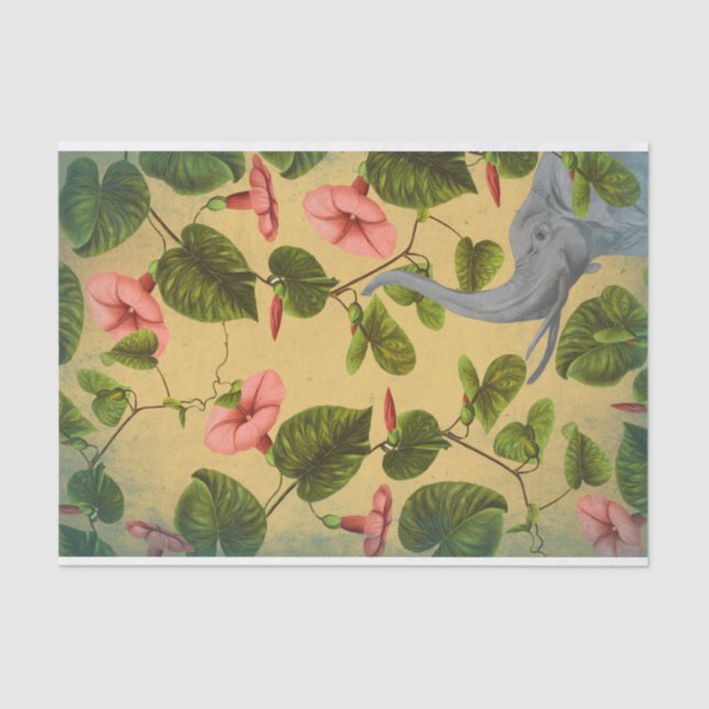 Vintage Floral Elephant Tissue Paper (Front)