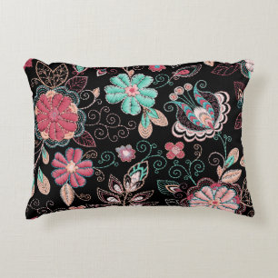 Vintage Floral Embroidery Dark Pattern Decorative Cushion