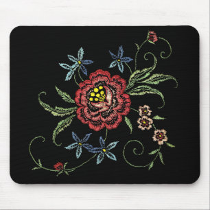 Vintage Floral Embroidery on Velvet Mousepad