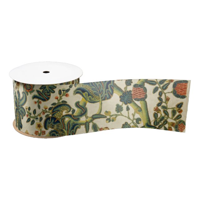 Vintage Floral Embroidery Print Satin Ribbon (Spool)