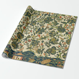 Vintage Floral Embroidery Print Wrapping Paper