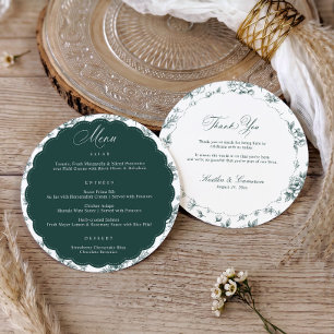 Vintage Floral Emerald Thank You Round Wedding Menu