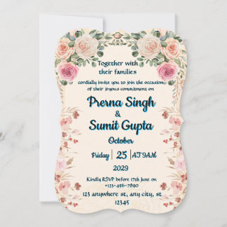 Vintage Floral Engagement Wedding Invitation