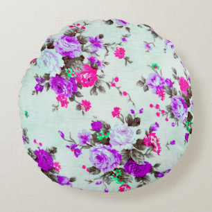 Vintage floral fabric, Fragment of colourful retr Round Cushion