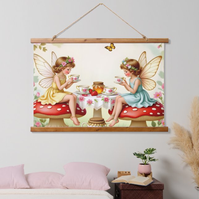 Vintage floral fairy picnic garden hanging tapestry (Bedroom)