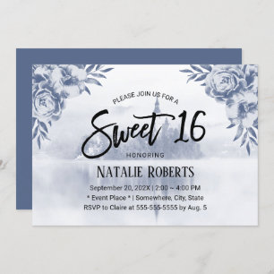 Vintage Floral Fairytale Misty Lake Sweet 16 Invitation