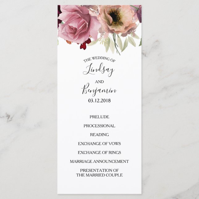 Vintage Floral Fall Wedding Programs (Front)