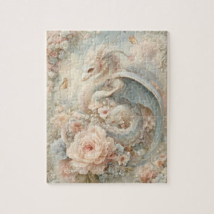 Vintage Floral Fantasy Dragon Pastel Nostalgia Jigsaw Puzzle