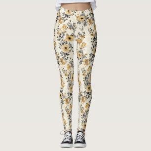 Vintage Floral Fawn Pattern Leggings