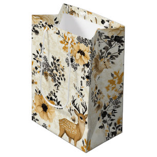Vintage Floral Fawn Pattern Medium Gift Bag