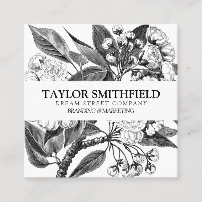 Vintage Floral Fine Line Business Card (Front)