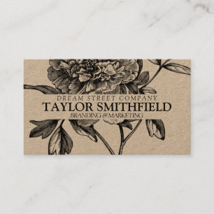 Vintage Floral Fine Line Kraft Business Card