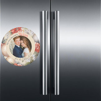 Vintage Floral First Married Christmas Photo  Magnet