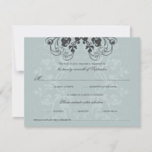 Vintage Floral Flourish Charcoal Blue RSVP Card