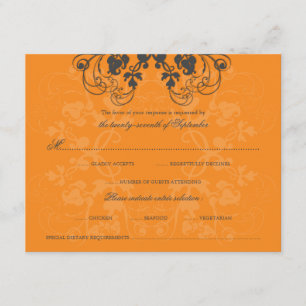 Vintage Floral Flourish Charcoal Orange RSVP Card