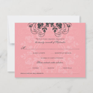 Vintage Floral Flourish Charcoal Pink RSVP Card