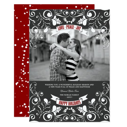 Vintage Floral Flourish Classic Holiday Photo Card
