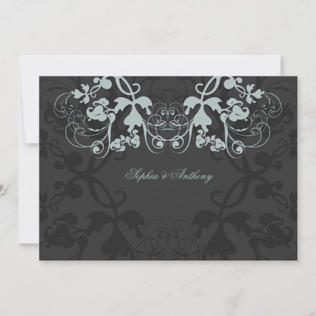 Vintage Floral Flourish Grey Wedding Invitation (Front)