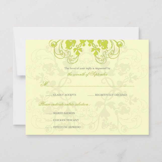 Vintage Floral Flourish Lime (R) RSVP Card (Front)