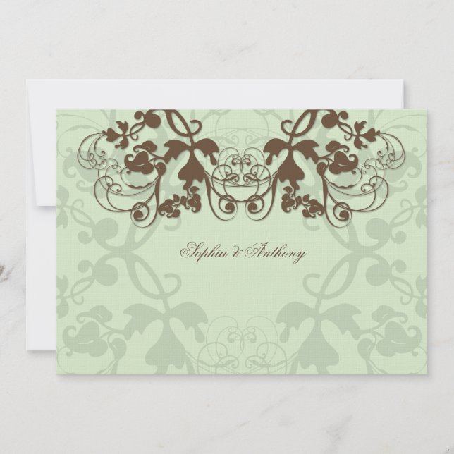 Vintage Floral Flourish Mint Coffee Wedding Invite (Front)