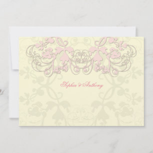 Vintage Floral Flourish Pink Wedding Invitation