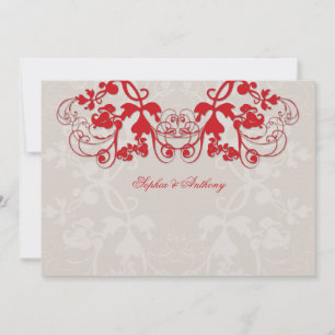 Vintage Floral Flourish Red Wedding Invitation
