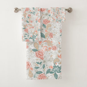 Vintage Floral Flower Seamless Pattern Bath Towel Set