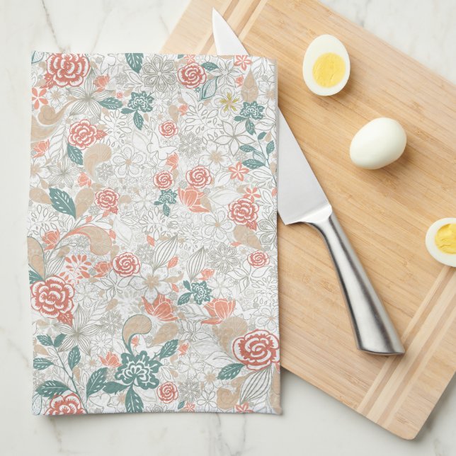 Vintage Floral Flower Seamless Pattern Tea Towel (Quarter Fold)