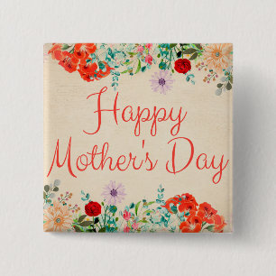 Vintage Floral Flowers Blossoms Happy Mother's Day 15 Cm Square Badge