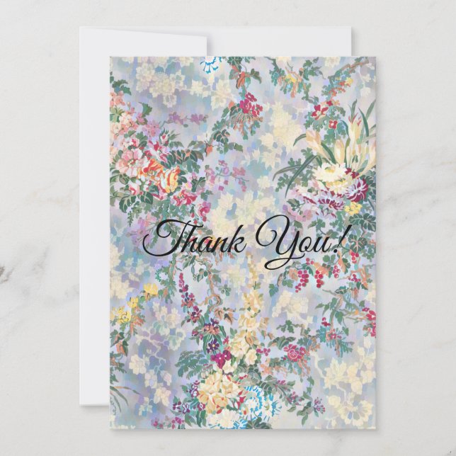 Vintage Floral Flowers Flat Thank You Card (Front)
