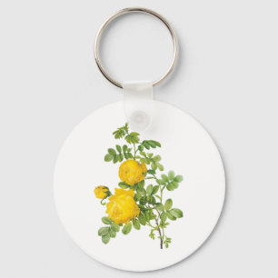 Vintage Floral Flowers, Yellow Roses by Redoute Key Ring