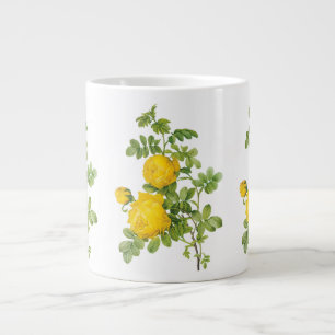 Vintage Floral Flowers, Yellow Roses by Redoute Large Coffee Mug